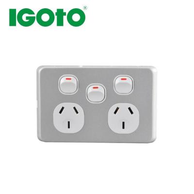 China Igoto SAA Australia Aluminum Plate Wall Lamp Switch Igoto SAA Australia 10A Horizontal Double PowerPoint With Extra Switch for sale