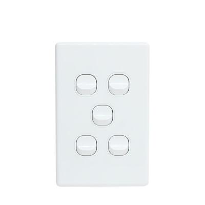 China Residential / Multipurpose Australian Vertical Type 5 Gang 2Way Light Switches Wall Electrical 10A 220V Slim Switches for sale