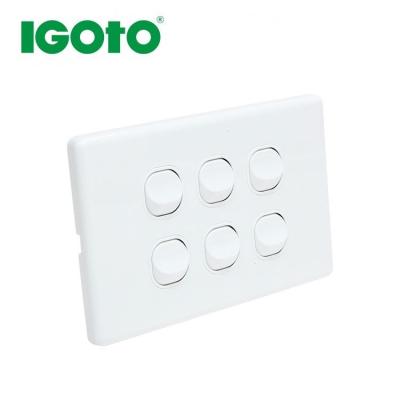 China SAA Approved 6 Gang 2 Way Wall Mounted Light Switch 118*74*8mm for sale