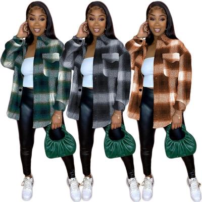 China Fashion breathable jackets 2022 new flannel red women's woolen casual ladies plus size women's blouses and shirts plaid shirt for women for sale