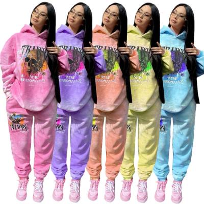 China 2 Piece Outfits Fashion Ladies Breathable Sweatshirt Long Sleeve Print Winter Thick Women Pants Two Piece Set for sale