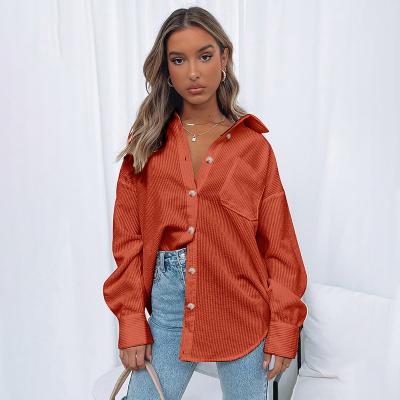 China New Arrivals Anti-wrinkle winter corduroy fabric casual long ladies' blouses and tops shirts for women for sale