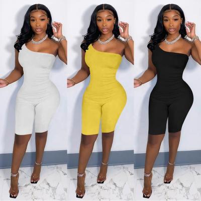 China 2022 QUICK DRY Slim Fit Sexy Jumpsuits Solid Color Shorts Off-Shoulder Summer Women's Clothing Jumpsuits 2022 Spring And Summer for sale