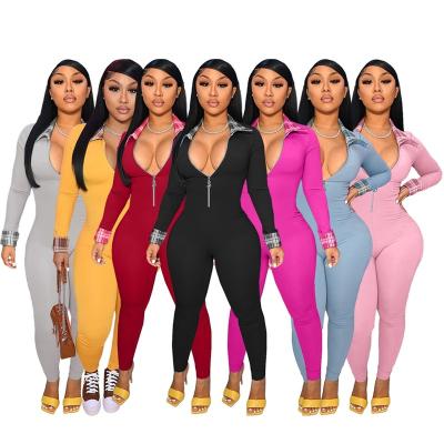 China 2021 Sports Fitness Anti-pilling Playsuit Autumn Plaid Bodycon Jumpsuit Trending Jumpsuit Women's Yoga Set Long Sleeve Jumpsuit For Women for sale