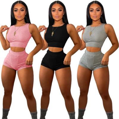 China Summer Breathable Tight Solid Color Pants Shorts Tank Tops Ladies Boutique Ladies Boutique Two Piece Sets for sale