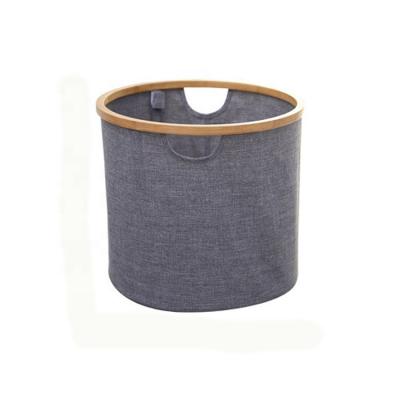 China Waterproof Round Bamboo Laundry Basket Round Foldable Basket Bamboo Bathroom Laundry Storage Bamboo Bag for sale