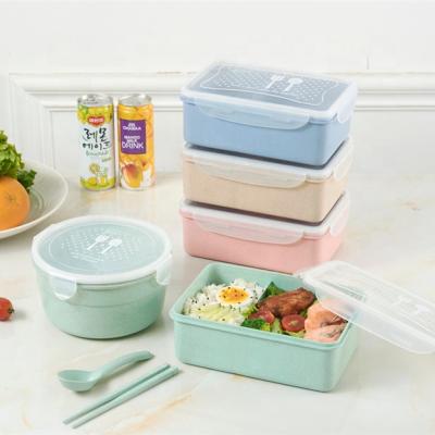 China 100% Food Grade Material Wheat and Sustainable Straw Leakproof Container Heated Bento Lunch Boxes with 2 Compartment and Lid for sale