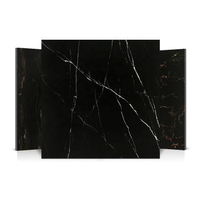 China Modern Black Full-Body Marble Tiles Over Door Stone Floor Tiles Black And White Root Black Gold Flower Thrown Glazed Tiles for sale