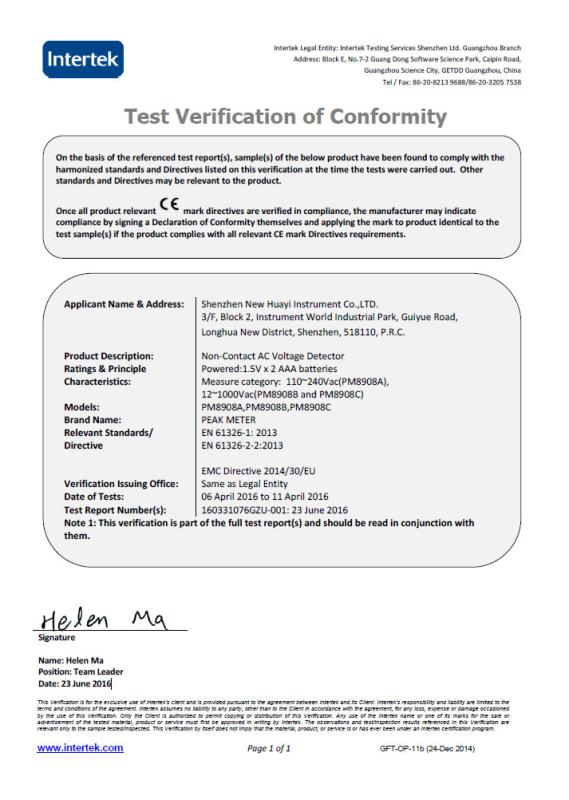 CE - Guilin Huayi Peakmeter Technology Co., Ltd.