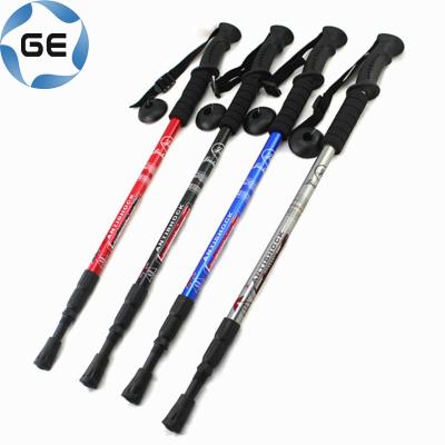 China Outdoor Walking Alpenstock Pole Handle 3 Sections Rubber Telescopic Trekking Aluminum Alloy Hiking Stick for sale