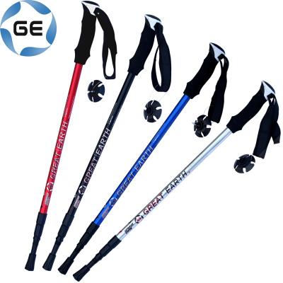 China EVA High Quality EVA Grip 3 Sections Telescopic Trekking Pole Alpenstock Outdoor Walking Aluminum Alloy Increasing Stick for sale