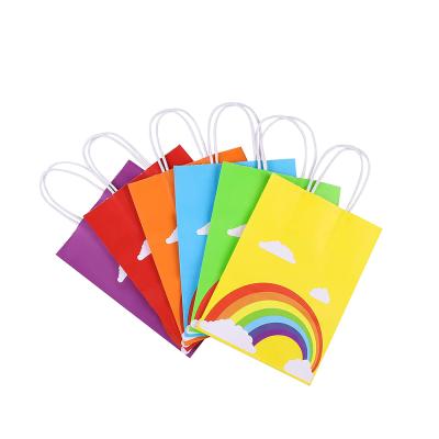 China Recycled Materials Rainbow Design Kraft Paper Bags Twisted Handles Craft Gift Bags 6.3x3.1x8.7 Inch Skirt Pants Packaging Luxury Paper Bag for sale