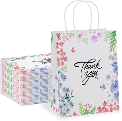 China Recyclable Custom Thank You Gift Bags Small Paper Bags With Handles Floral Design Thank You Bags For Business Boutique Gifts Wedding Favors for sale