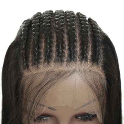 China Regular Wave 36 Inch Box Braid Hair Lace Front Wigs Black Braided Synthetic Wig Hair Braiding Wigs for sale