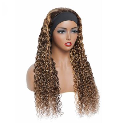 China Hot Selling Afro Curl Non Lace No Glue Headband Hairband Wigs Brazilian Curly Free Part Wig Honey Brown Color Wig p4/27 for sale