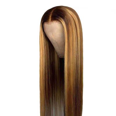 China New Design 10a Silky Straight Raw Wig Long Straight Brown Highlighted Hair Full Lace Wig Full Wigs 250 Density With Baby Hair for sale