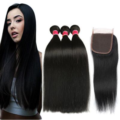 China Hot sale bundles and silky straight wave closure set straight 4*4 lace closure hair bundles with closure yexin for sale