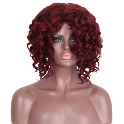 China Factory Made Synthetic Curly Short Short Wigs For Women Colored Wig Synthetic Curly Wine Red Hair Wig for sale