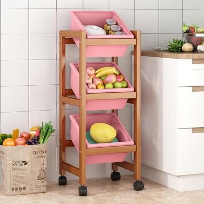 China Haichuan Kitchen Storage Basket Trolley Kitchen Storage Rack Kitchen Sundries Storage 3 Layers for sale