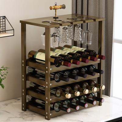 China Haichuan Viable Wine Bottle Holder Cup Liquid Glass Rack - Wine Organizer Bamboo Stand Countertop Tabletop Display for sale