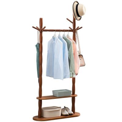 China Haichuan Bamboo Wooden Rack Living Room Cloth Shelf Rack Wooden Bedroom Convertible Hanger Rack Furniture for sale