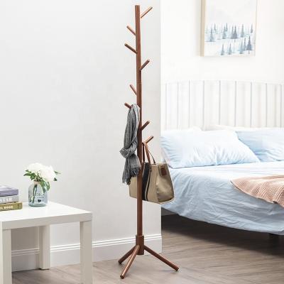 China Haichuan Convertible Wooden Coat Rack Hat Tree Coat Hanger Free Standing Rack With Round Base For Clothes 8 Hooks for sale