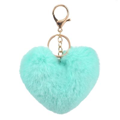 China Promotion Gift BM1103 Women's Loverly Fluffy Pompom Fur Heart Shape Key Chain Key Ring For Girl Bag Cars Key Pendant Gift for sale