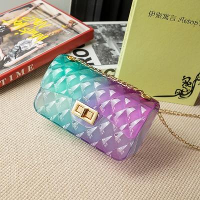 China Fashion BM9522 New 2021 Summer Mini Fashion PVC Jelly Purses Chain Crossbody Shoulder Bag Clear Rainbow Jelly Purse For Women for sale