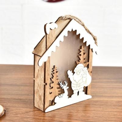 China Xmas Wooden Bedroom Ornaments Festival LED Light Wood Bedroom Desk Embellishments For Party Props Home Decor for sale