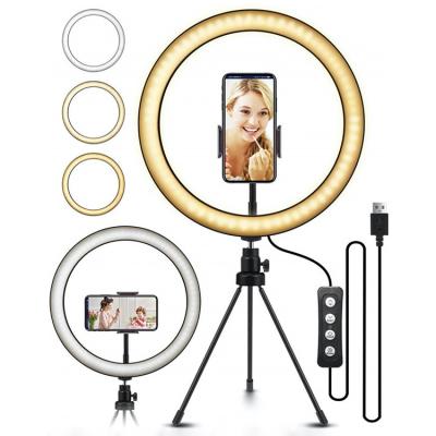 China 360 Degree Rotating 2020 New Design LED Selfie Light Ring Round Shape Makeup Lam Adjustable Selfie Phone Holder For Smart Phones for sale