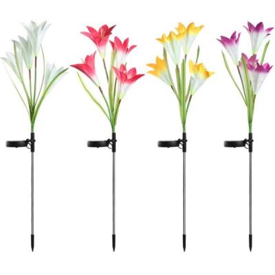 China Outdoor Colorful Garden Decoration 4 Led Landscape Solar Garden Light Led Lily Flower Lights for sale