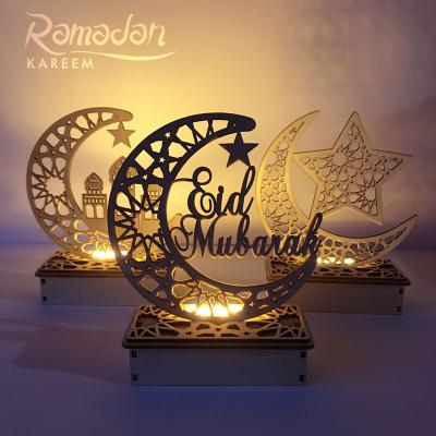 China Party Decoration Eid Mubarak LED Light Eid Lamp and Islamic Muslim Supplies Ramadan Kareem Decor Ramadan Plaque Party Decoration For Home Wooden for sale