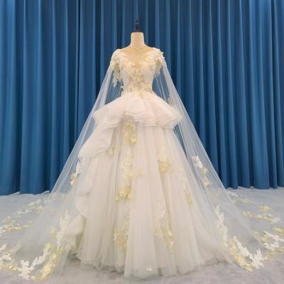 China Custom Made Dubai Formal Bridal V Neck Long Sleeve Shawl Anti-static Modest Floor Length Long Bridal Wedding Dress for sale