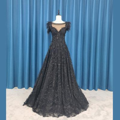 China Luxury satin high quality anti-static black dress elegant long dress lace evening dress for sale