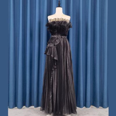 China Good Quality Anti-Static Luxurious Belted Maxi Dress Formal Black Long Strapless Sexy Evening Dresses for sale