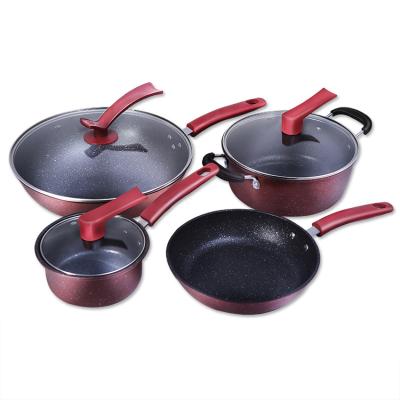 China Sustainable Four-Piece Cookware Set Medical Stone No Oily Smoke Pan Saute Pan Non-Stick Coated Non-Stick Cookware Set for sale