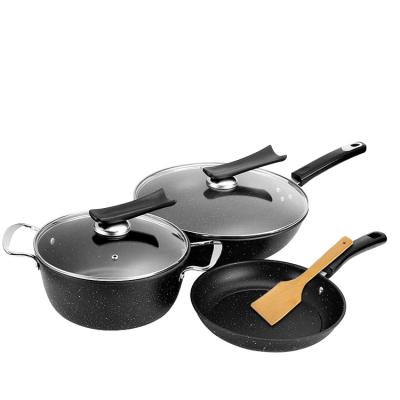 China Maifan stone cookware three-piece suit wok ang soup pot viable fine iron no oily smoke nonstick pan cookware set for sale