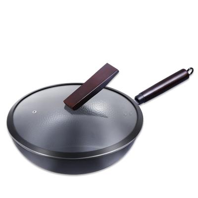 China Sustainable New Style Manual Wok Uncoated Nonstick Pan Hand Forged Pure Iron Wok for sale