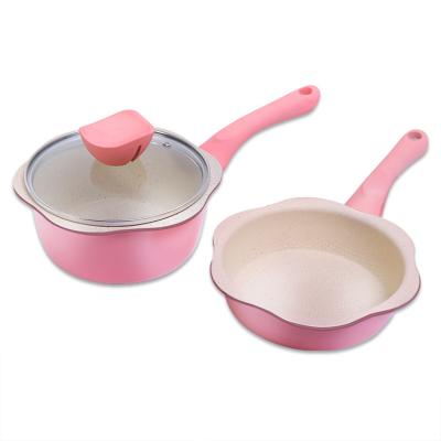 China Viable aluminum baby milk pan two-piece suit cookware set medical non-stick coating pan and hot pan stone for sale