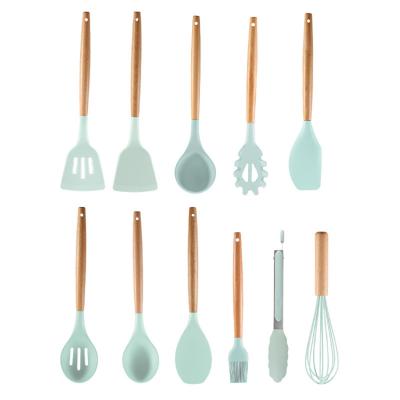 China 12 Pieces Silicone Pot Spatula Soup Spoon Kitchen Tools Creative Viable Creative Cooking Wooden Kitchenware Silicone Pot Tools for sale