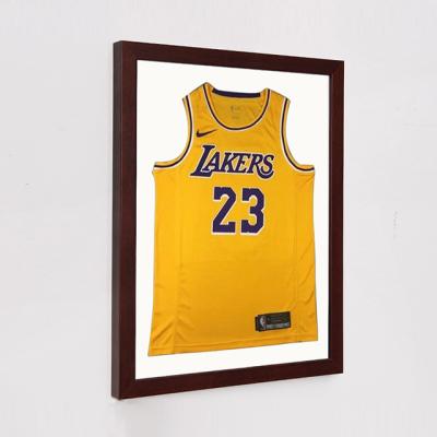 China Modern Simplicity Wooden Home Decoration Sports Shadow Frame Football Basketball Jersey Display Stand Photo Frame for sale