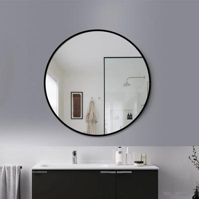 China 24 Inch Modern Nordic Round Black Aluminum Alloy Metal Frame Mirror Wall Hanging Bathroom Mirror for sale