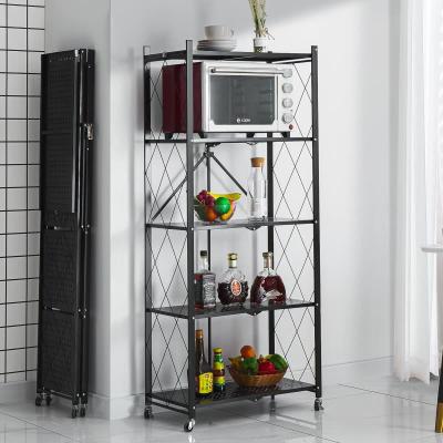 China Simple Viable Household Storage Rack Wrought Iron Living Room Display Rack With Wheels Kitchen Storage Rack for sale