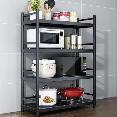 China Viable Multi-Layer Kitchenware Storage With Fence Floor To Ceiling Foldable Microwave Oven Shelf Rack for sale