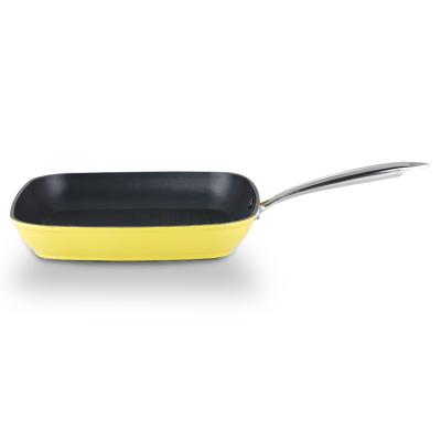 China Long Last Stable Black Square Stick Uncoating Grill Pan Aluminum Cookware For Kitchen Yellow Heat Resistant Forged Baking for sale