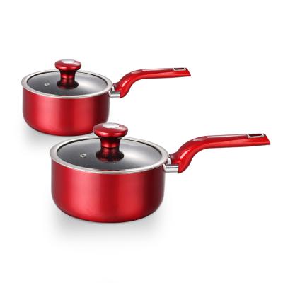 China Viable New Arrive Canada Induction Frying Pan Sauce Pan Casserole Kitchen Cookware Red Nonstick Coating Bottom Aluminum Set for sale