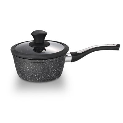 China Durable Black 20CM Aluminum Forged Stone Marble Non - Stick Induction Base Handle Soft Coating Sauce Pan Pot With Cover for sale