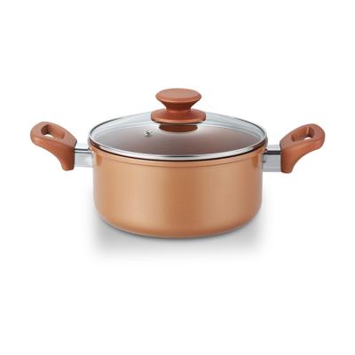 China Sustainable 26 Cm Hot Sales Copper Nonstick Coating Hard Anodized Induction Base Aluminum Pressed Casserole Cookware Set for sale