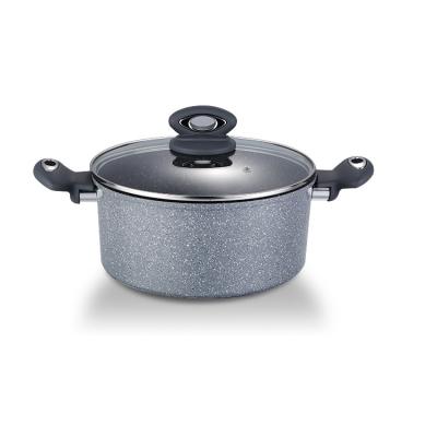 China Selling 28cm Hot Selling Non-Stick Marble Stone Viable Bacelite Soft Touch Handle Aluminum Pressed Casserole Cookware Set for sale