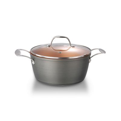 China Sustainable Hot Sales 24 Cm Nonstick Coated Hard Anodized Induction Base Aluminum Pressed Casserole Cookware Set for sale